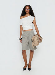 Sevigney Long Elasticated Shorts Cream Check