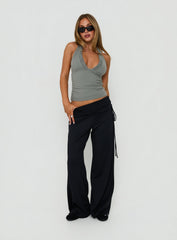 Mood Ring Ruched Halter Top Steel Grey