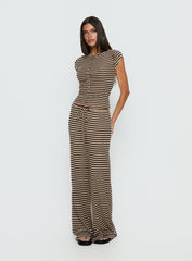 Angellina Jersey Button Down Top Chocolate / Cream Stripe