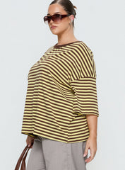 Settle Down Short Sleeve Top Yellow / Brown Stripe Curve