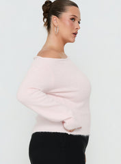Selbey Fluffy Cinched Waist Off Shoulder Top Pink Curve
