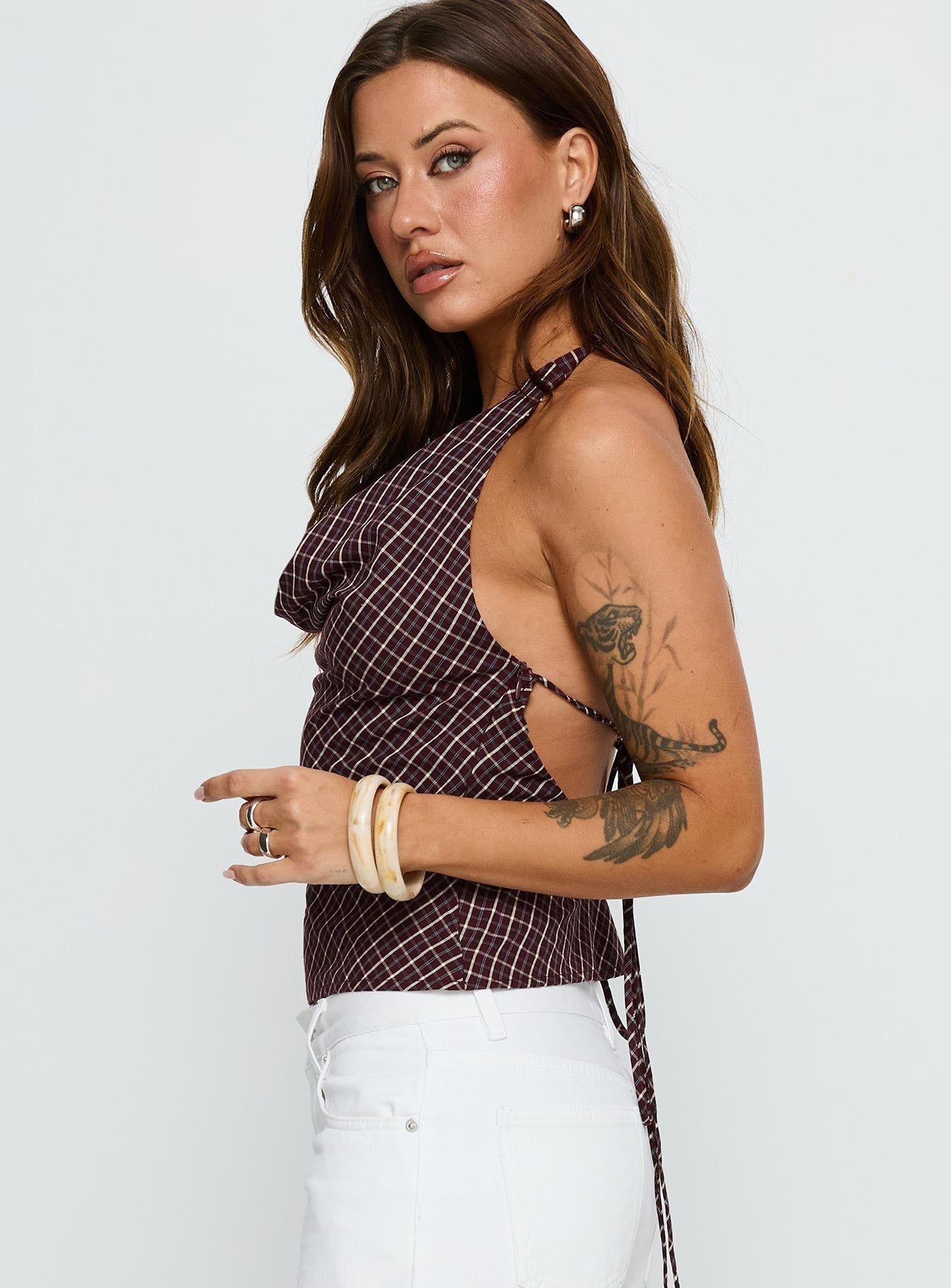Gaybriel Cowl Neck Low Back Top Wine Check