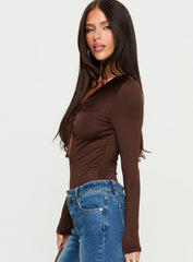 Vennie Twist Front Long Sleeve Bodysuit Brown