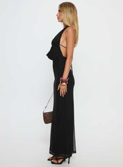 Stroke of Fate Plunge Halter Maxi Dress Black