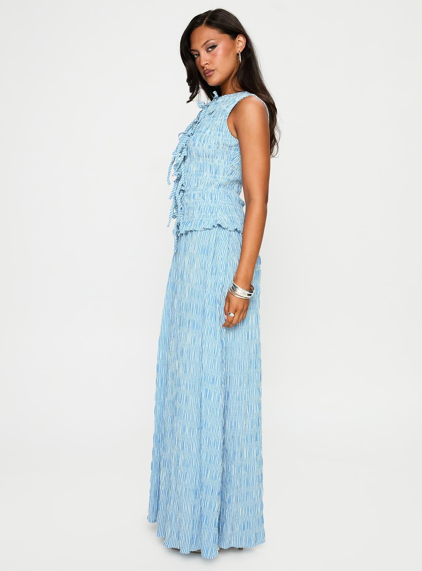 Songbird Shirred Maxi Dress Blue