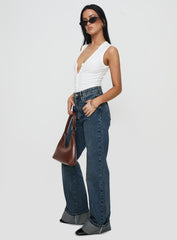 Florida Keys Mid Rise Straight Leg Cuffed Jeans Mid Blue
