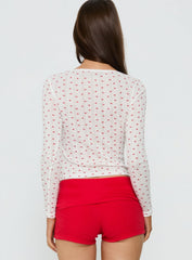 Sleepytea Pointelle Sleep Long Sleeve Top White / Red