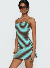 Rydar Scoop Mini Dress Blue / Chocolate Stripe