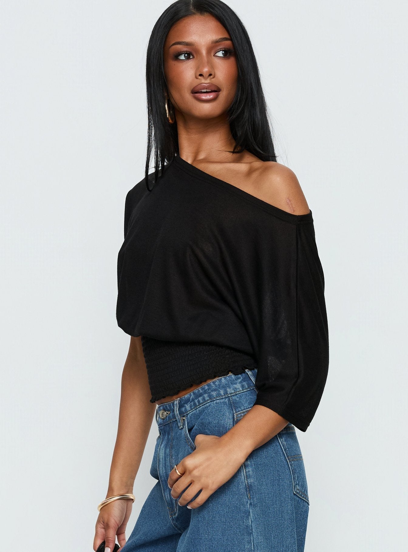 Dayten Off Shoulder Sheer Top Black