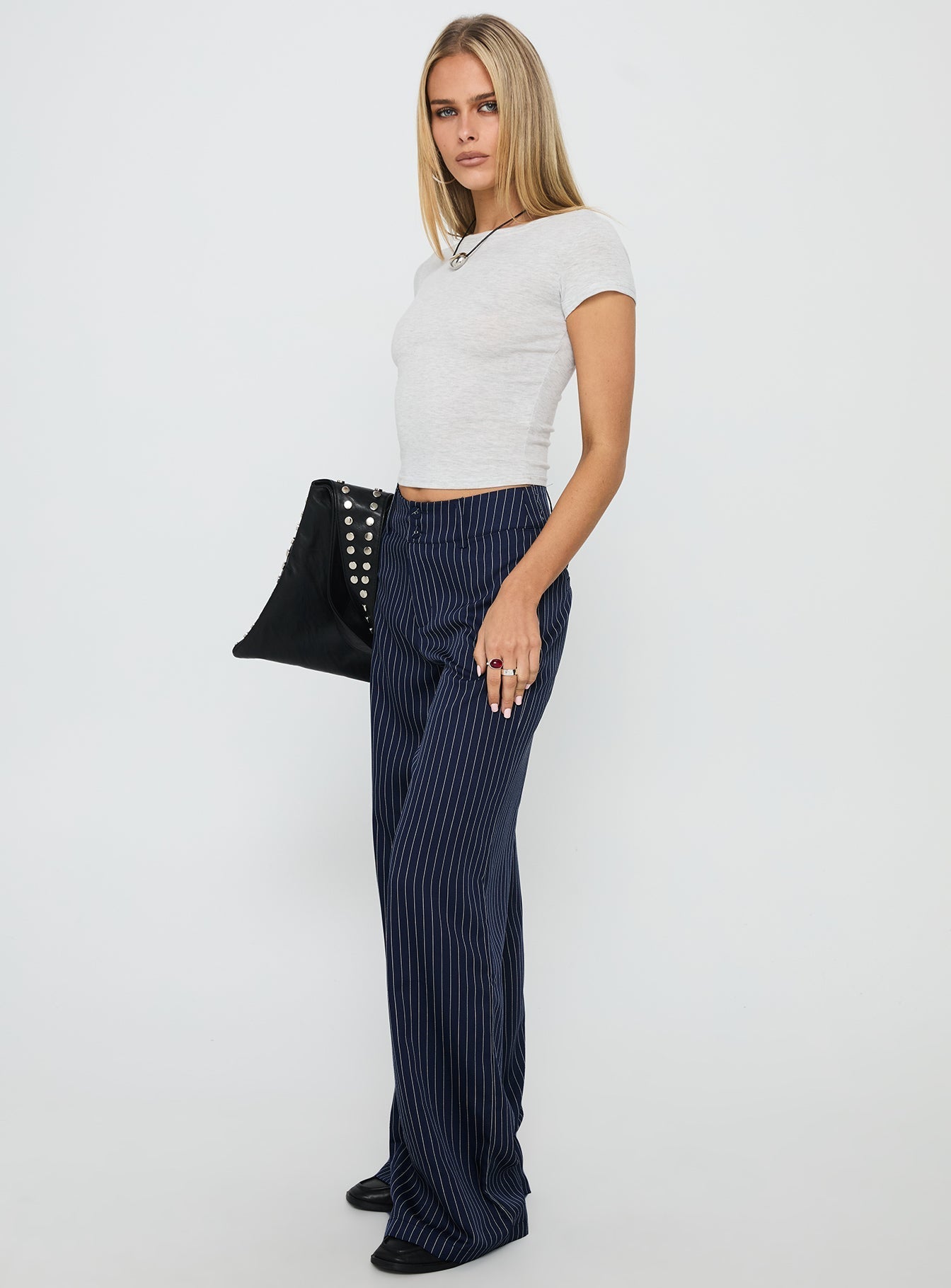 Lorenne Mid Rise Pant Navy Pinstripe