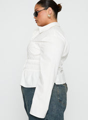Liesel Shirred Long Sleeve Top White Curve