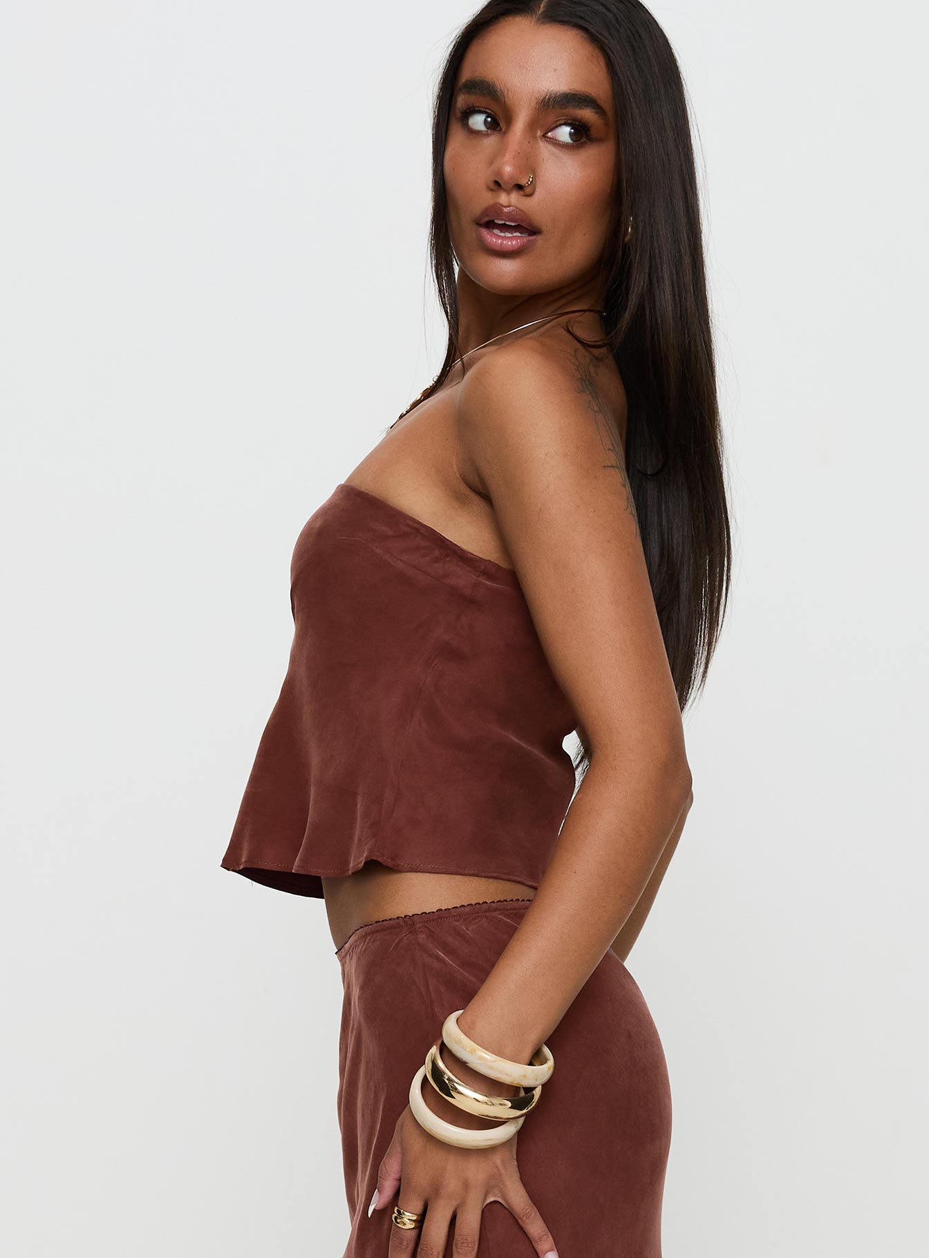 Lucelia Strapless Top Brown