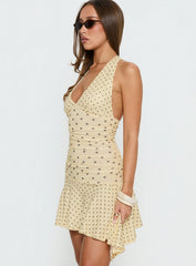 Mariellen Halter Mini Dress Yellow Polka Dot