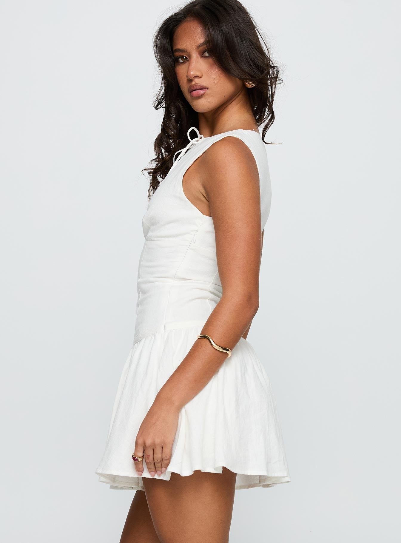 Alissea Keyhole Linen Blend Mini Dress White