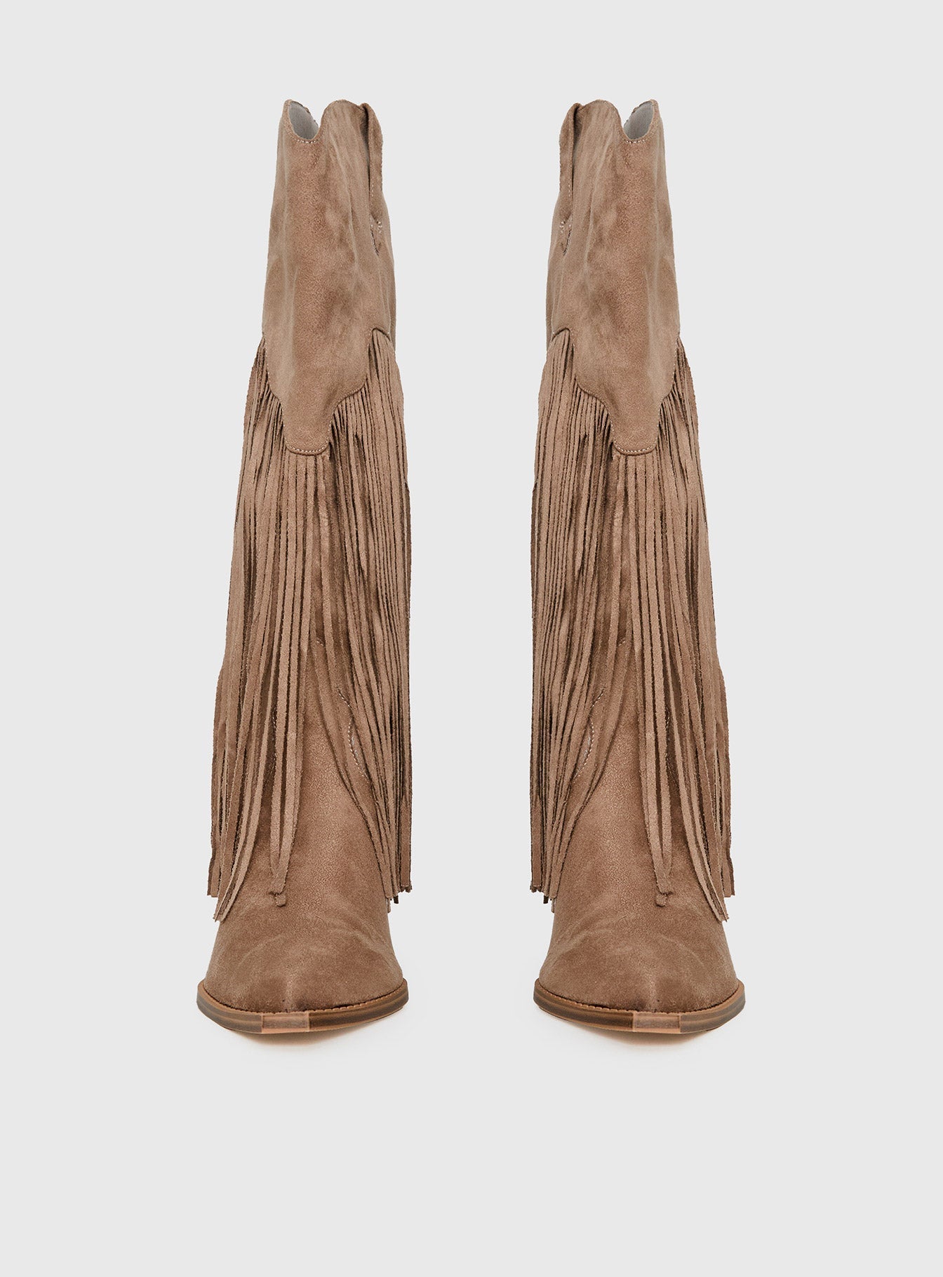 Like An Angel Faux Suede Tassel Knee High Boots Tan