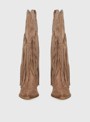 Like An Angel Faux Suede Tassel Knee High Boots Tan