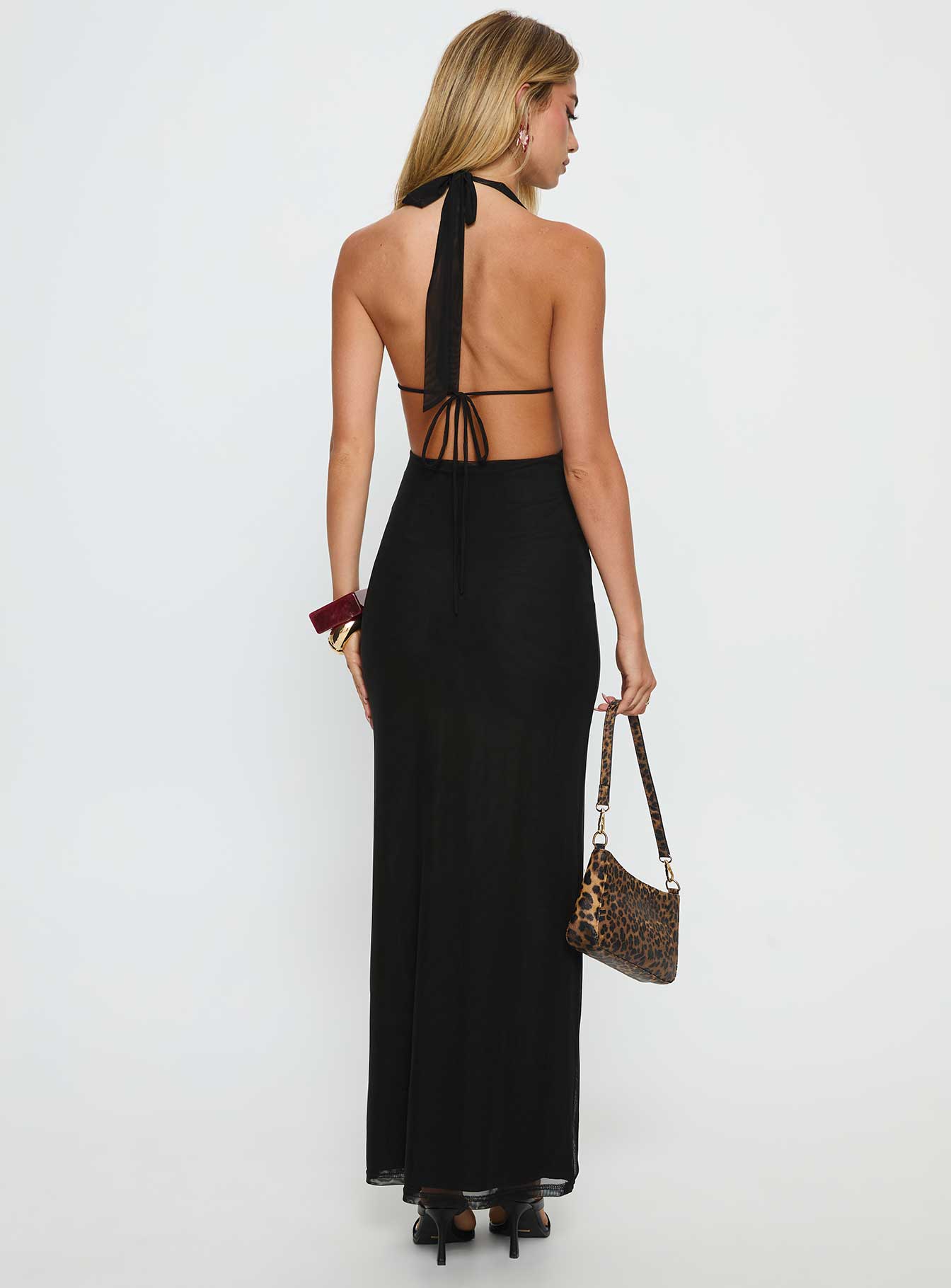 Stroke of Fate Plunge Halter Maxi Dress Black