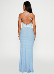 Wild Joy Halter Maxi Dress Blue Polka