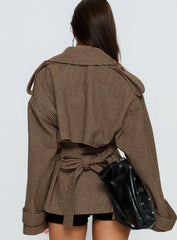 Brieanna Cropped Trench Coat Brown Check