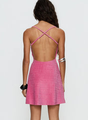 Melamie V Neck Mini Dress Pink Shimmer
