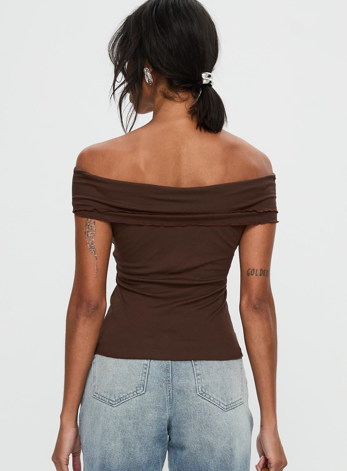 Suspiria Twist Off Shoulder Top Chocolate