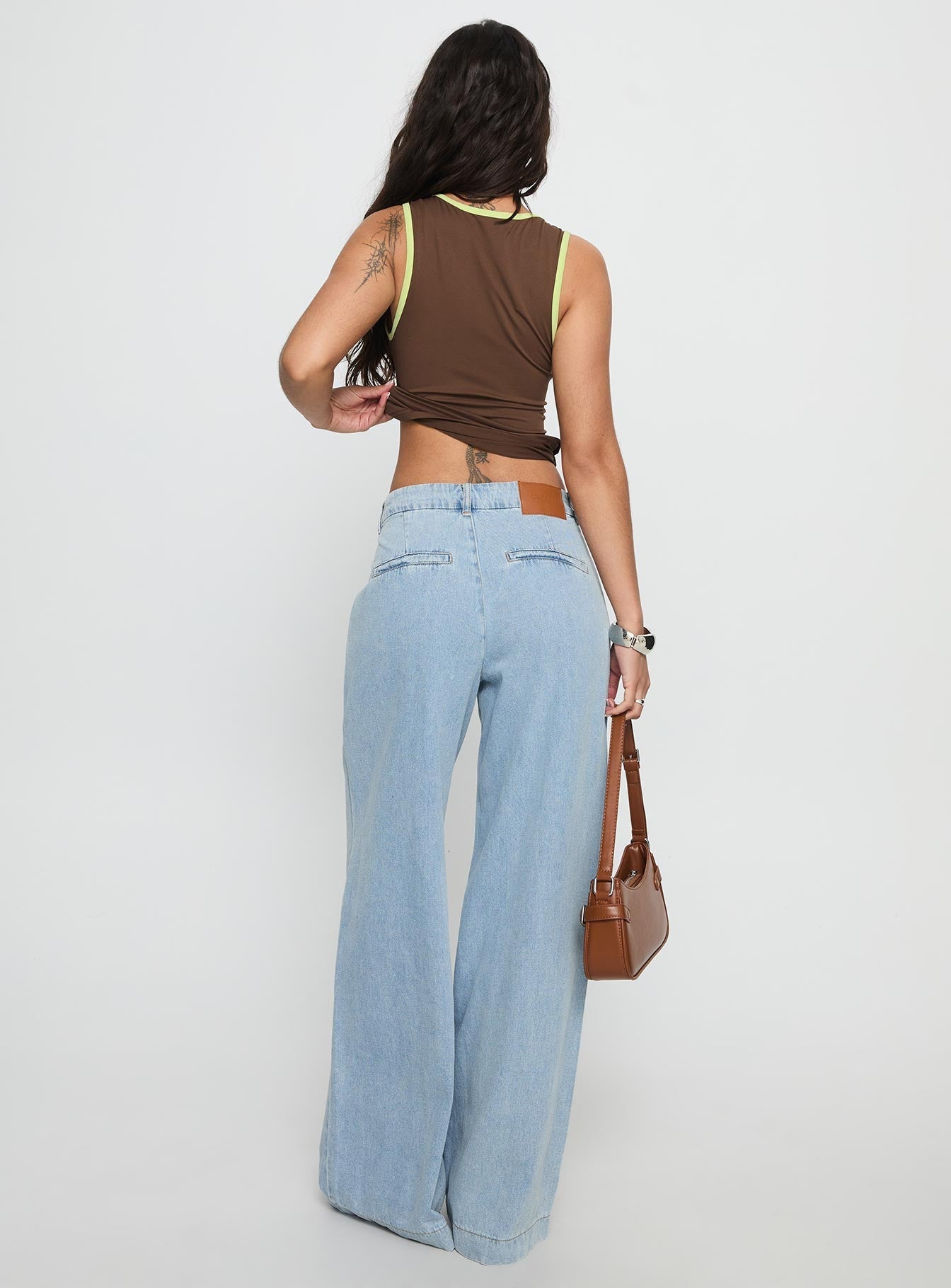 Siloh Mid Rise Wide Leg Denim Jeans Light Blue Wash