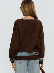 Yarnia V Neck Jumper Brown / Blue