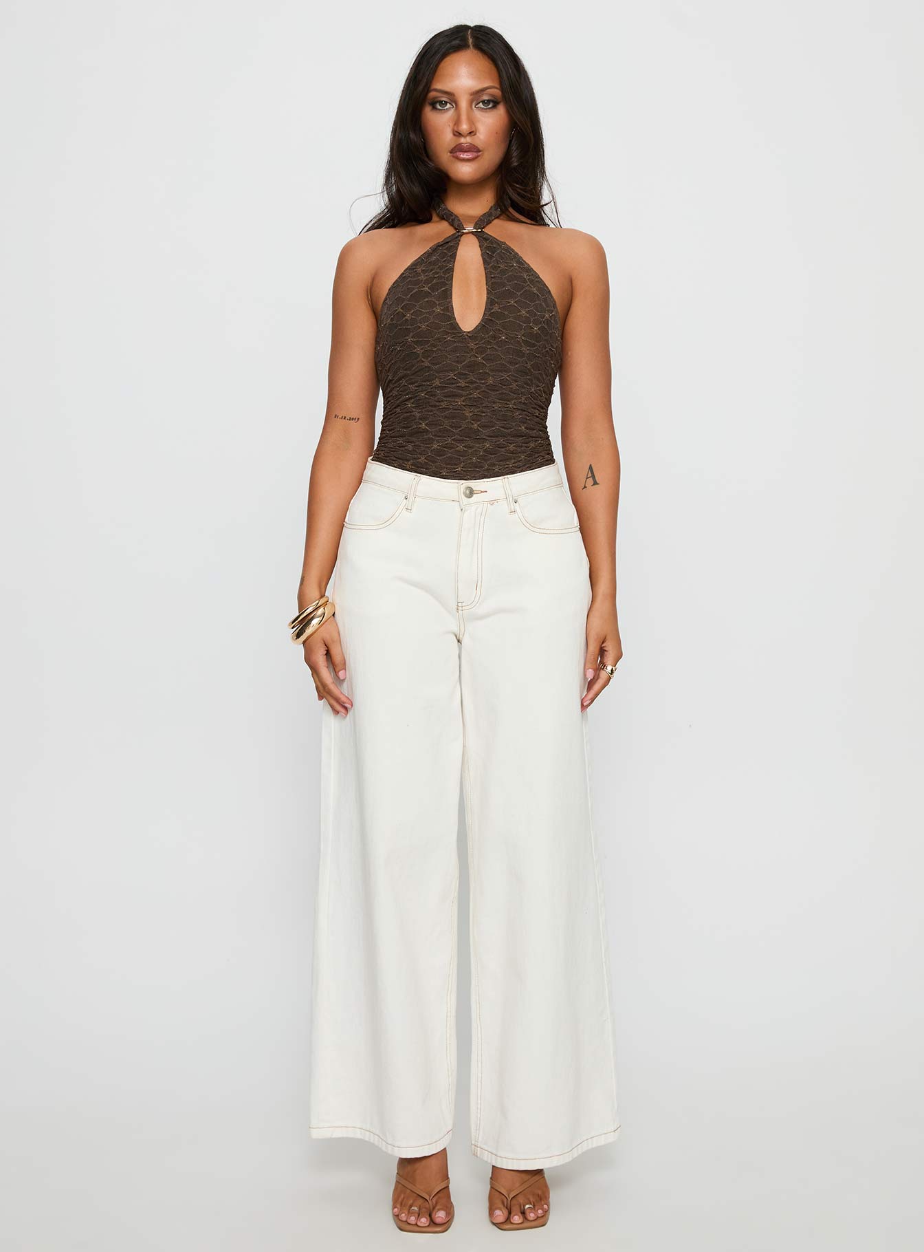Libbey Hardware Detail Textured Bodysuit Brown