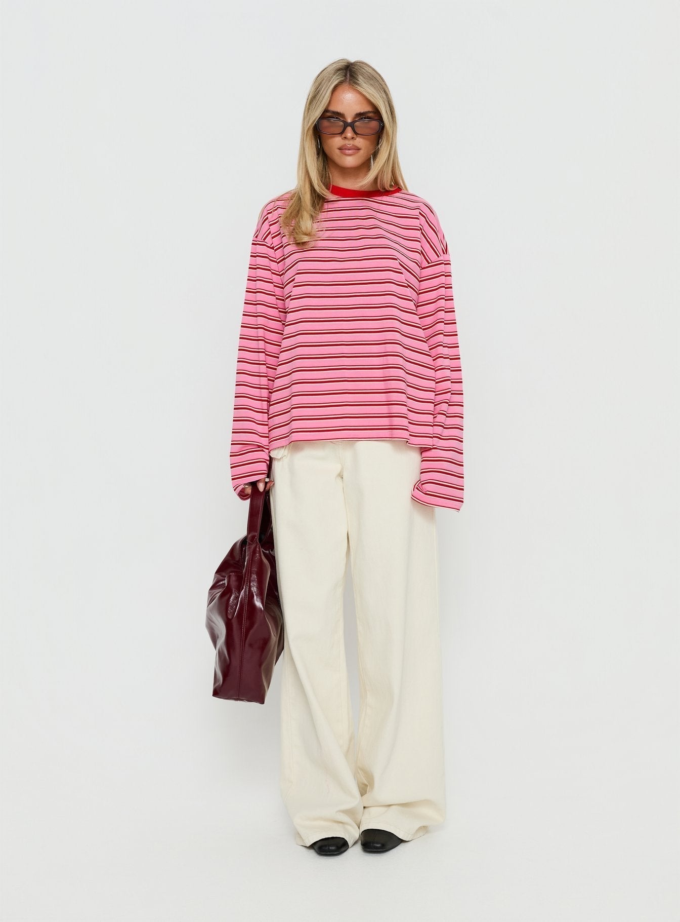 Settle Down Long Sleeve Top Pink / Red Stripe