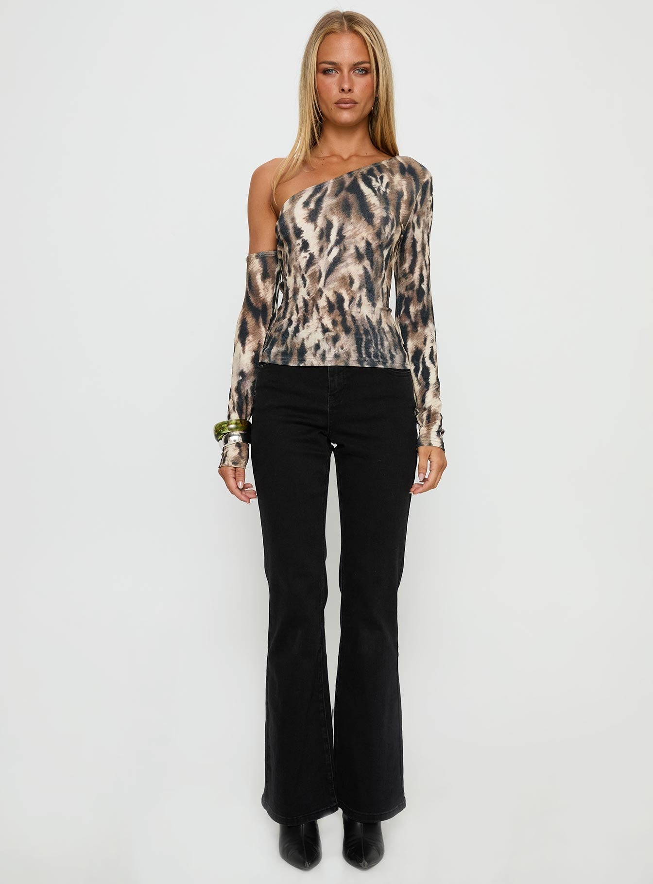 Evelene One Shoulder Long Sleeve Top Animal