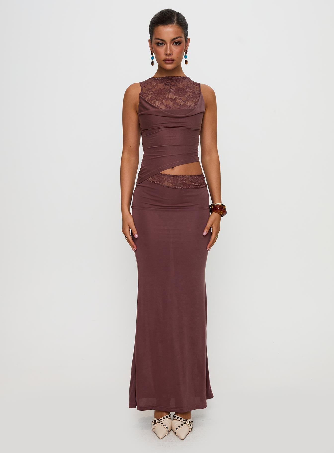 Vesperine Lace Maxi Dress Cocoa Brown