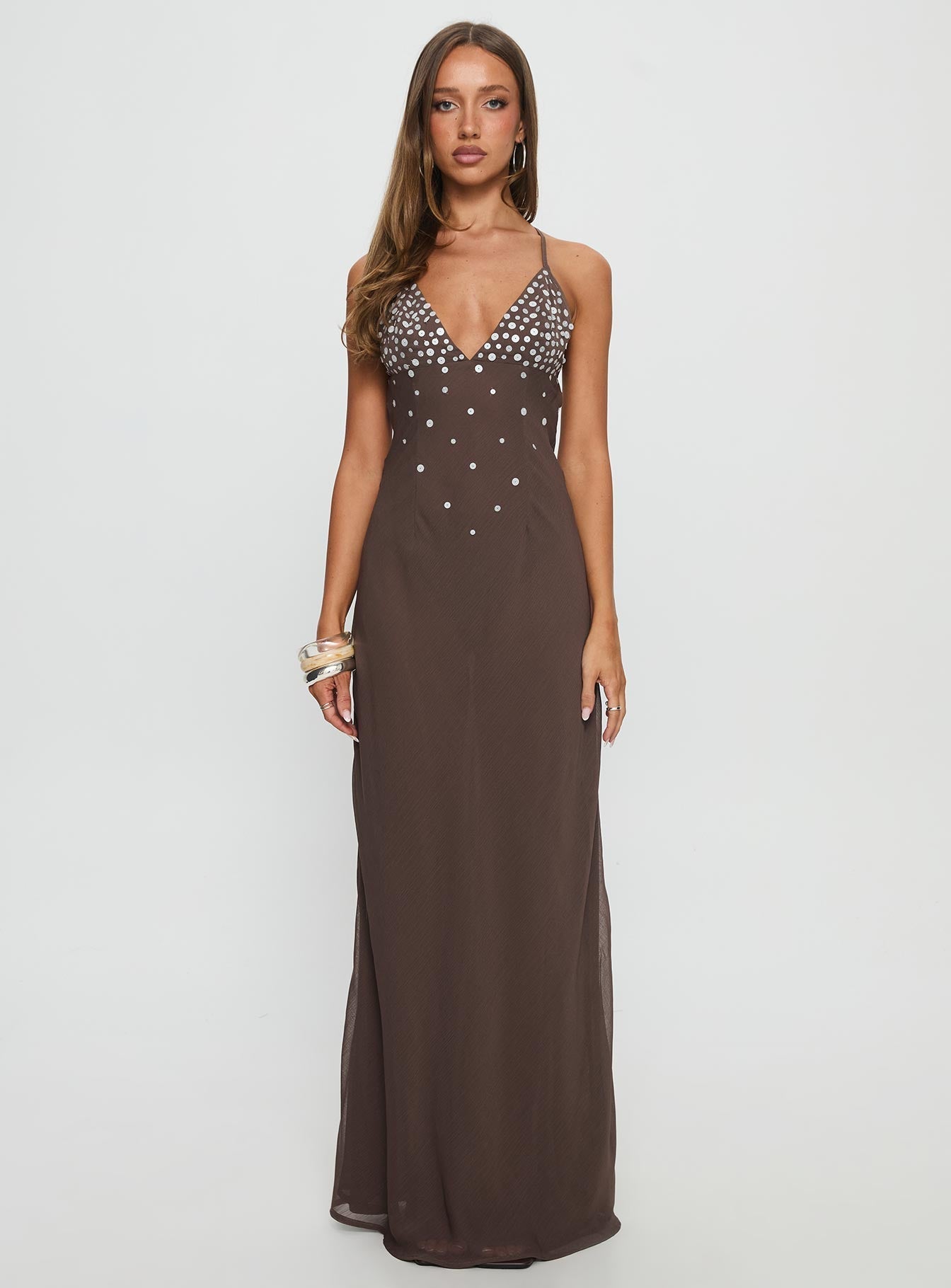 Dannelle Sequin Maxi Dress Brown
