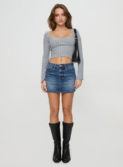 Arrte Mid Rise Denim Mini Skirt Mid Wash Petite