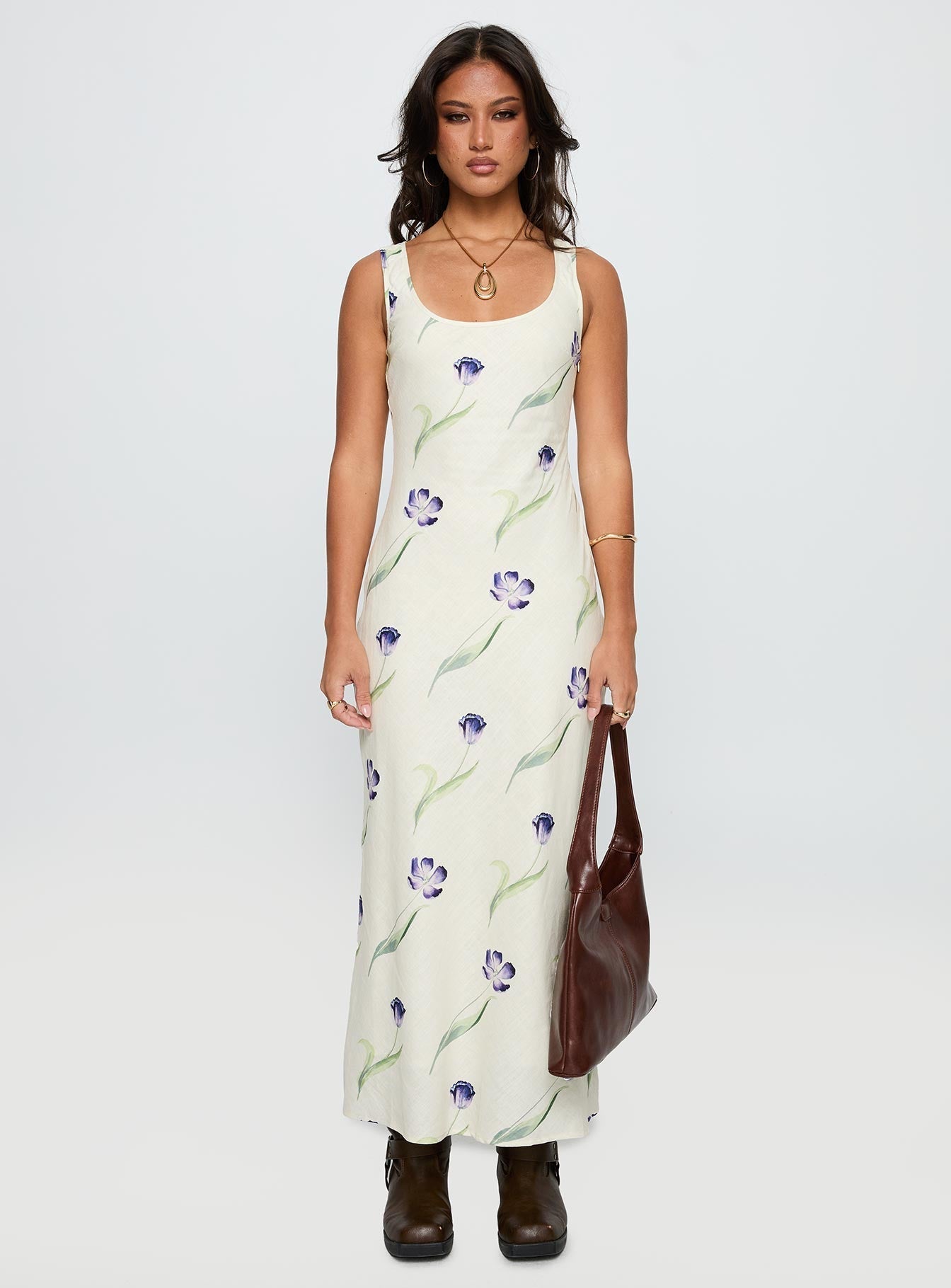 Jessabelle Linen Blend Midi Dress Cream Floral