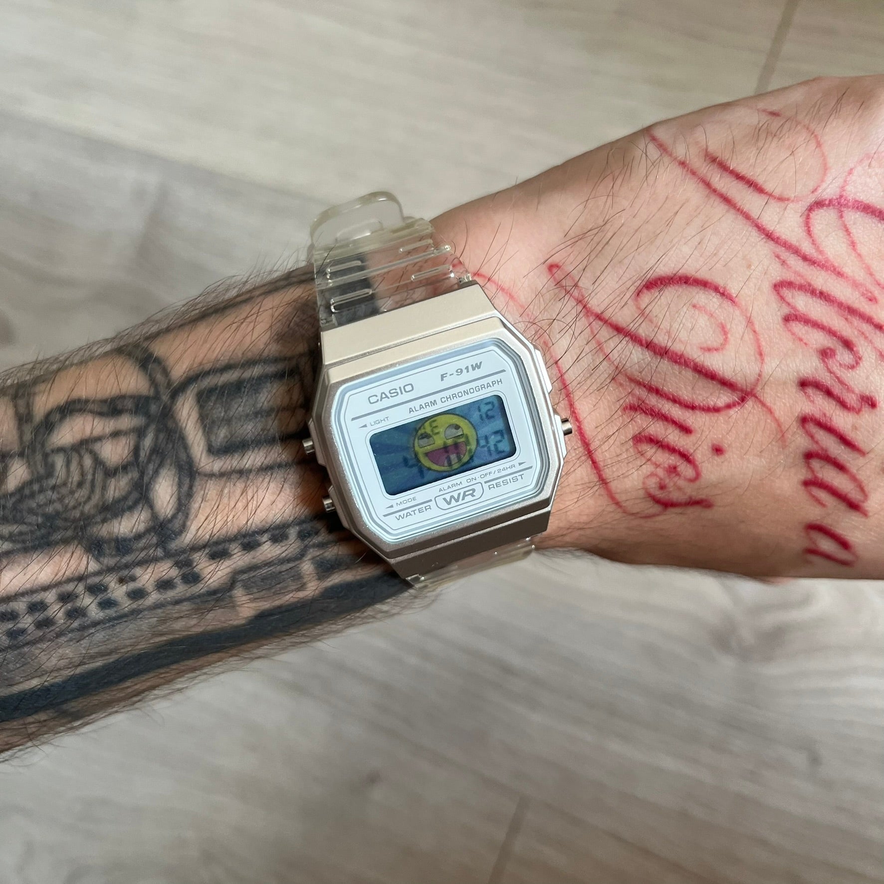 Casio F-91W "Awesome Face" Clear Digital Watch