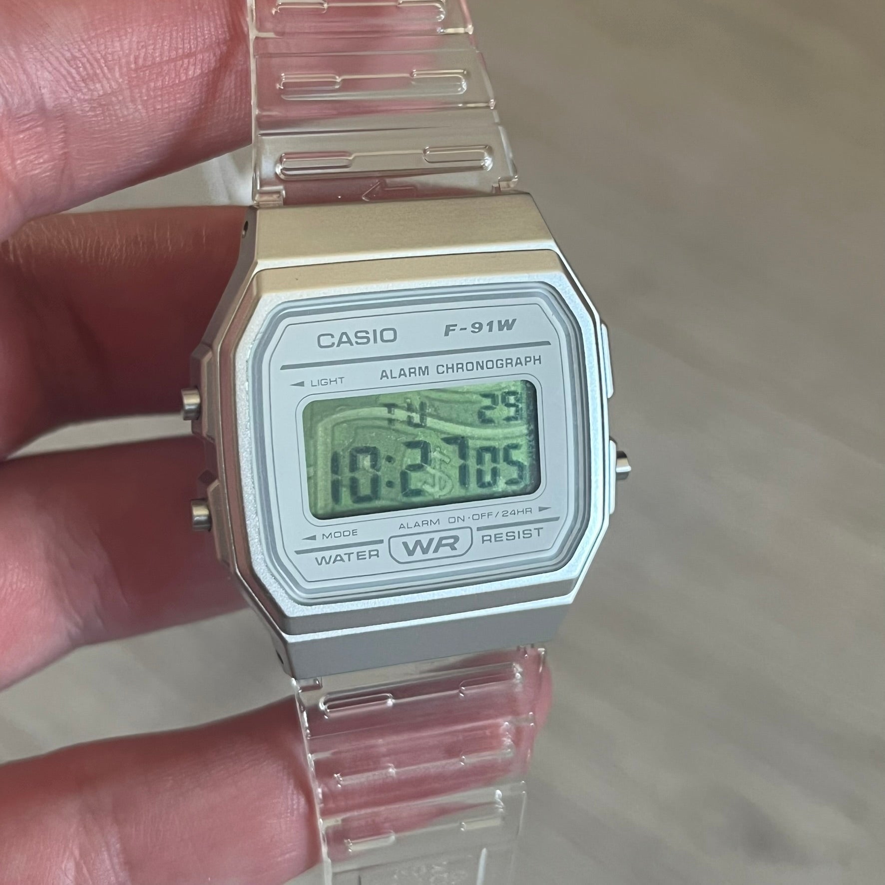 Casio F-91W "Money" Green & Clear Digital Watch