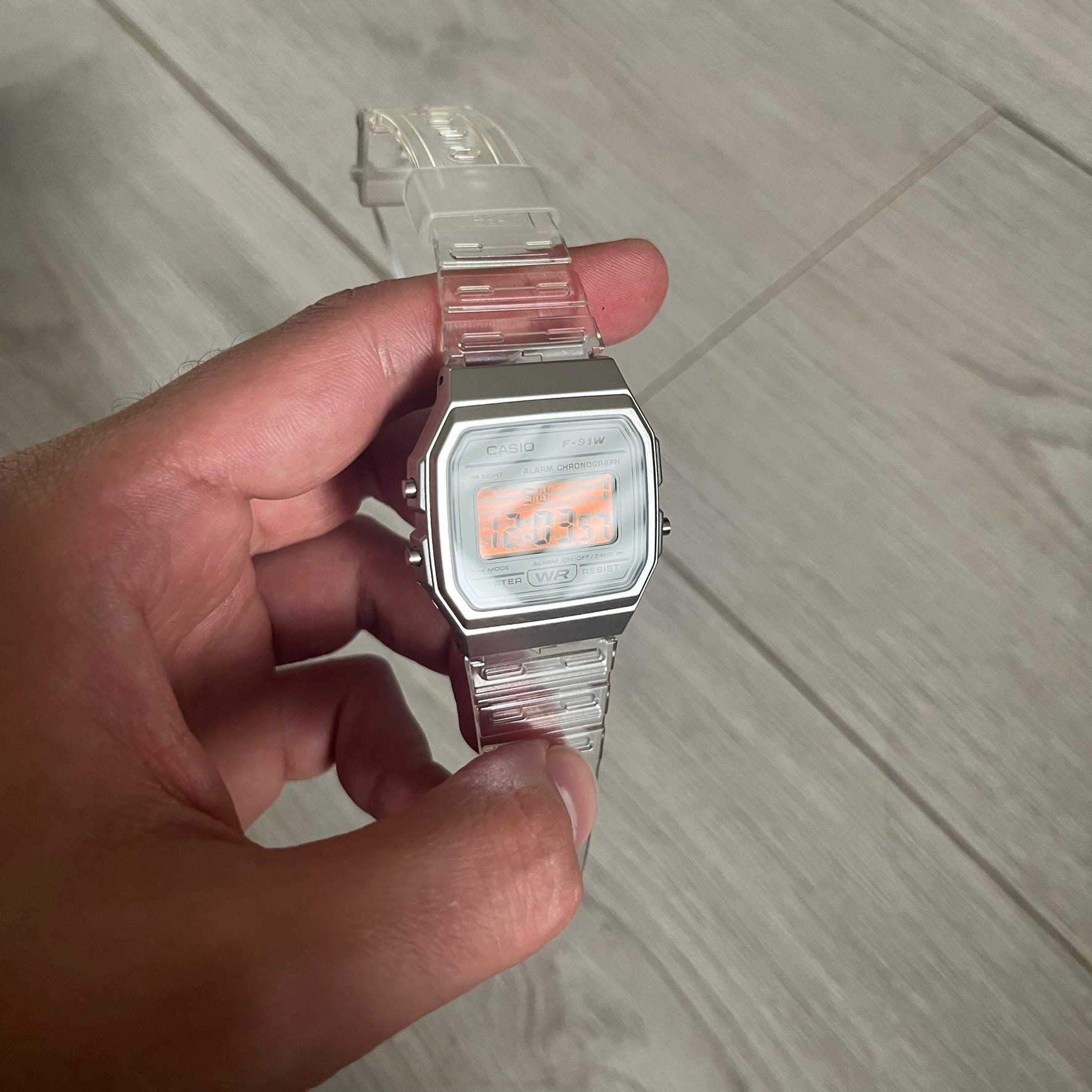 Casio F-91W "Silver Surfer" Silver & Clear Digital Watch