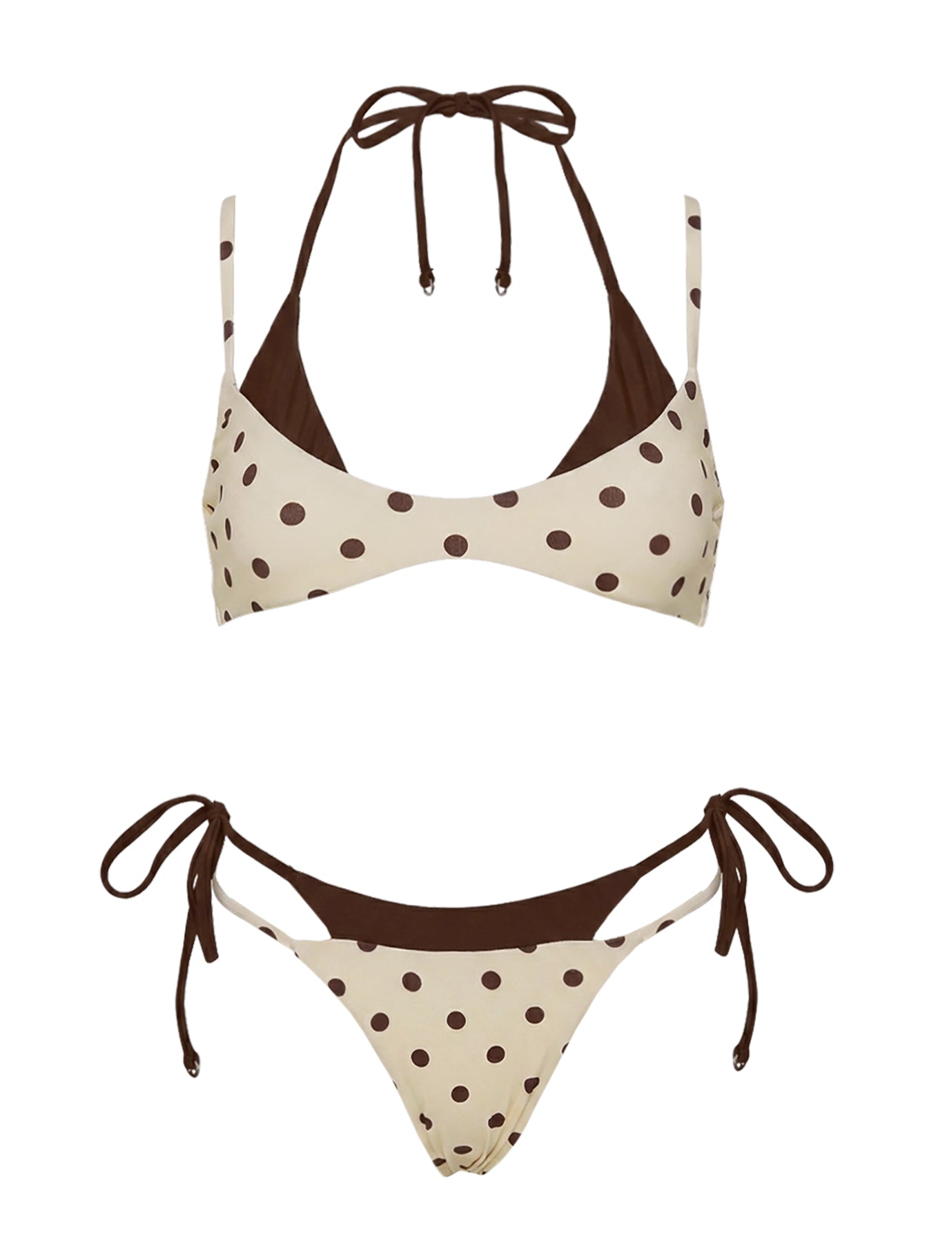 Andrei Layered Triangle Bikini Top Cream / Brown Polka Dot