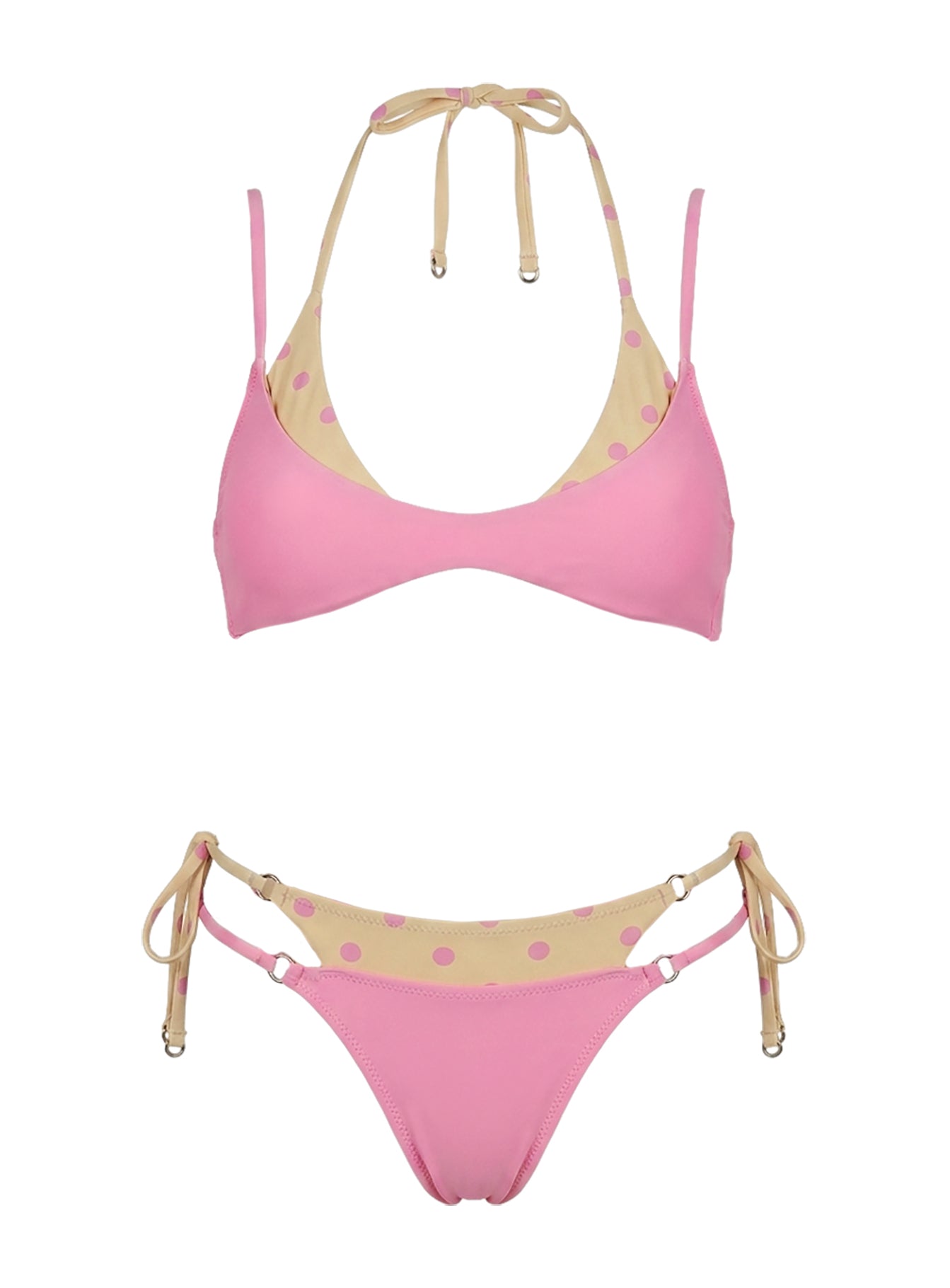 Andrei Layered Cheeky Bikini Bottoms Pink / Orange Polka Dot