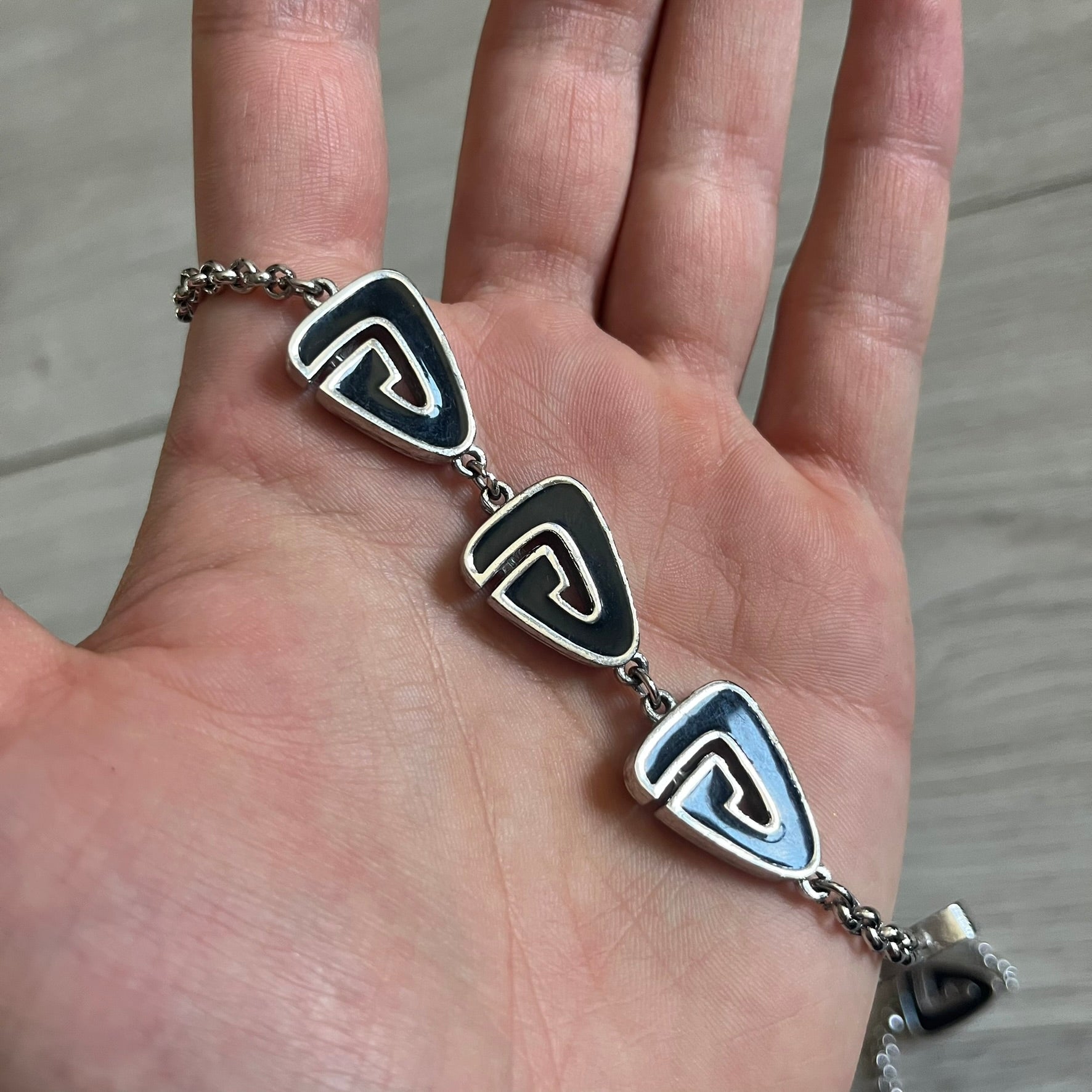 Givenchy Silver 1980's Enameled G Necklace