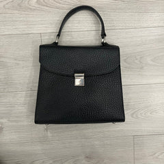black leather handbag