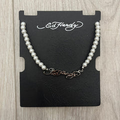 ed hardy scroll logo pearls necklace