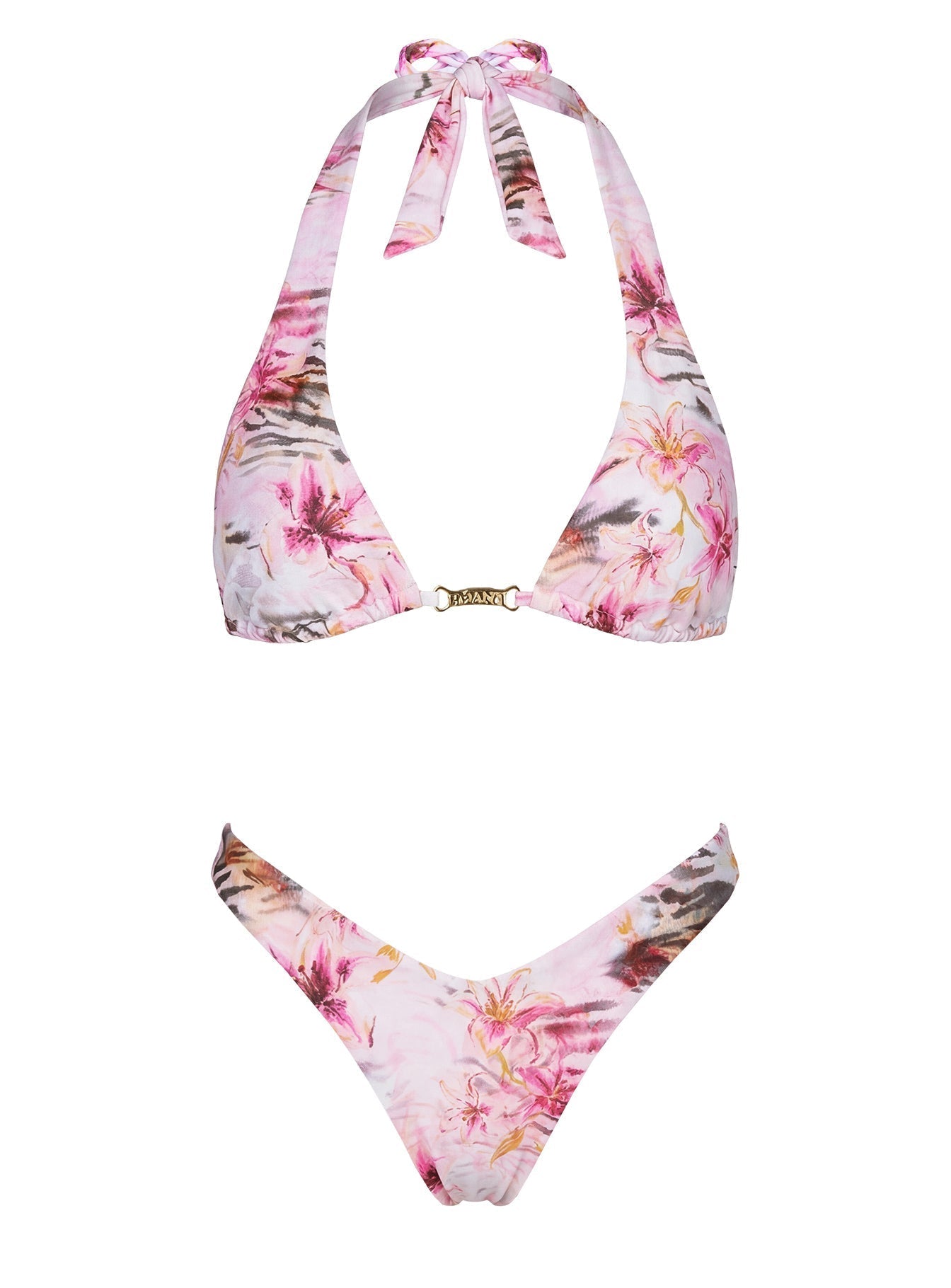 Lynea Halter Bikini Top Pink Animal Floral