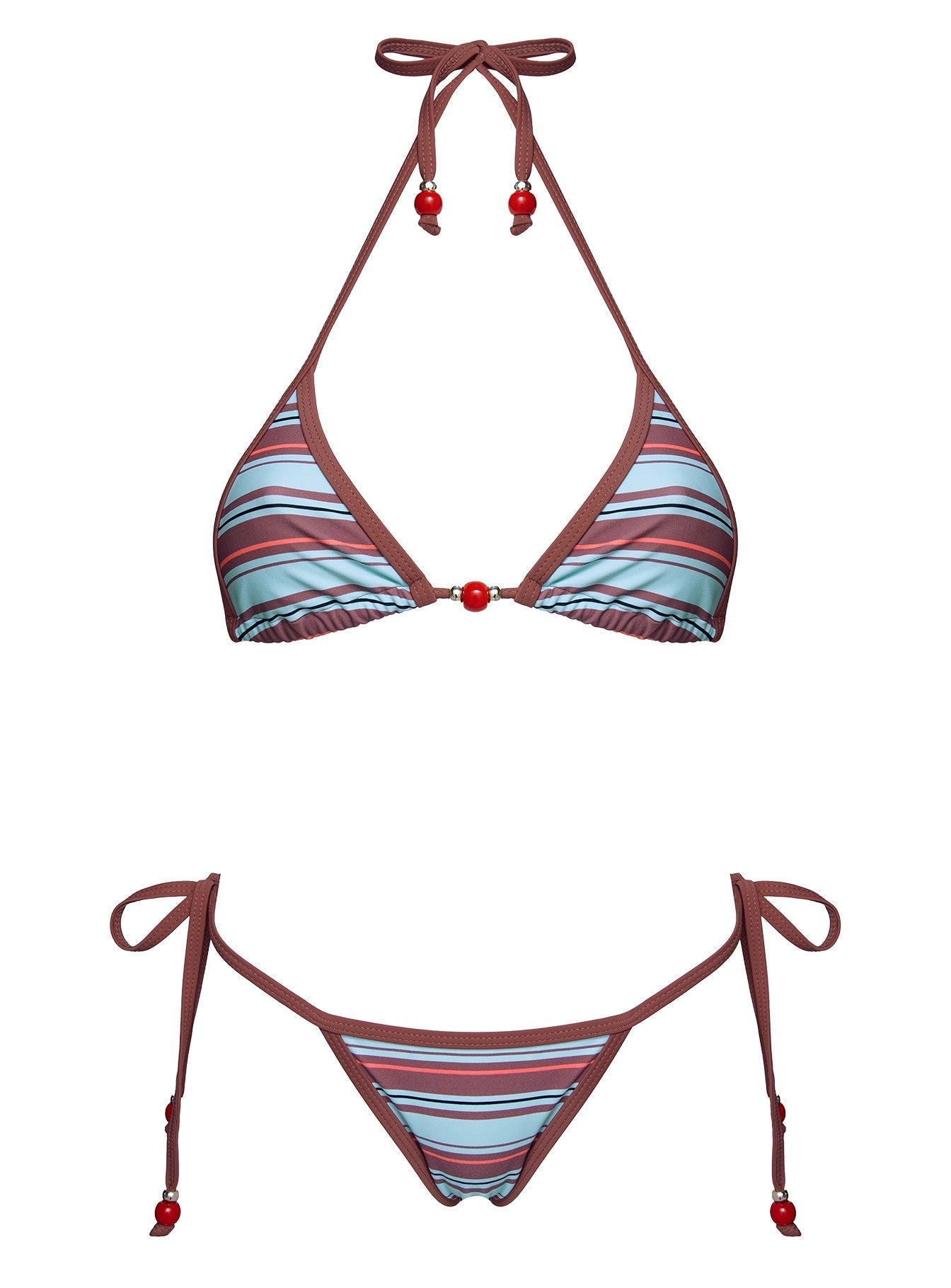 Mikaya Beaded Tie Side Bikini Bottoms Blue / Brown Stripe
