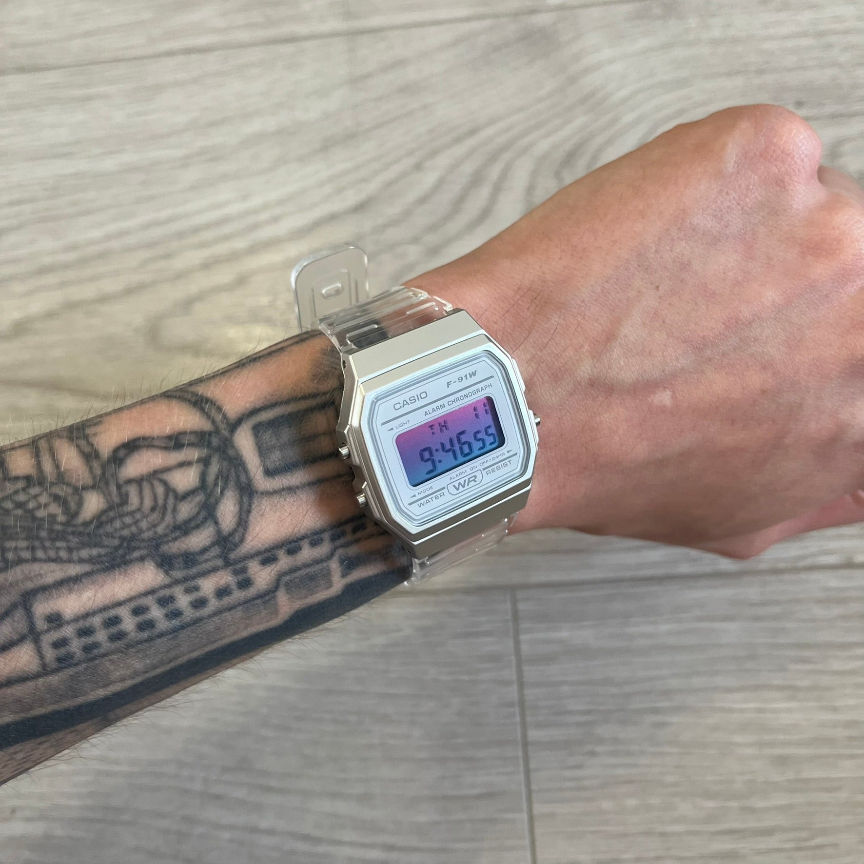Casio F-91W "Synthwave" Gradient & Clear Digital Watch