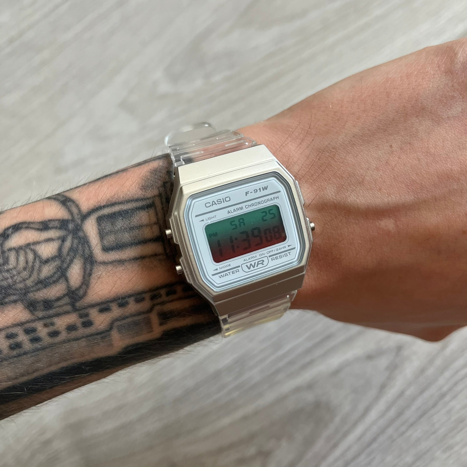 Casio F-91W "Watermelon" Gradient & Clear Digital Watch