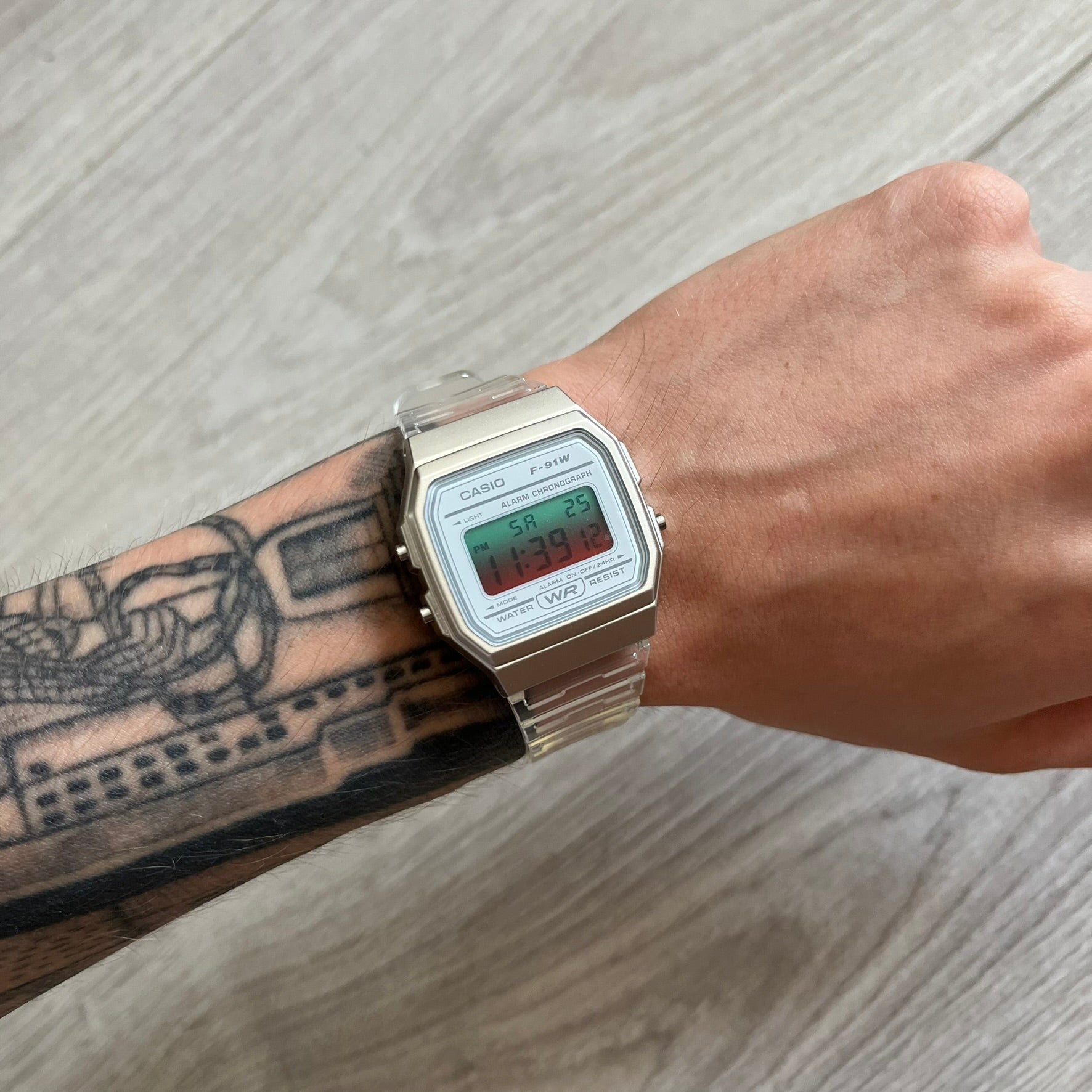 Casio F-91W "Watermelon" Gradient & Clear Digital Watch